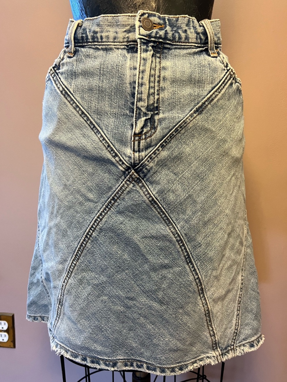 Vintage Y2K 2000’s American Eagle Outfitters Diamond Seam Midi Denim Skirt 10